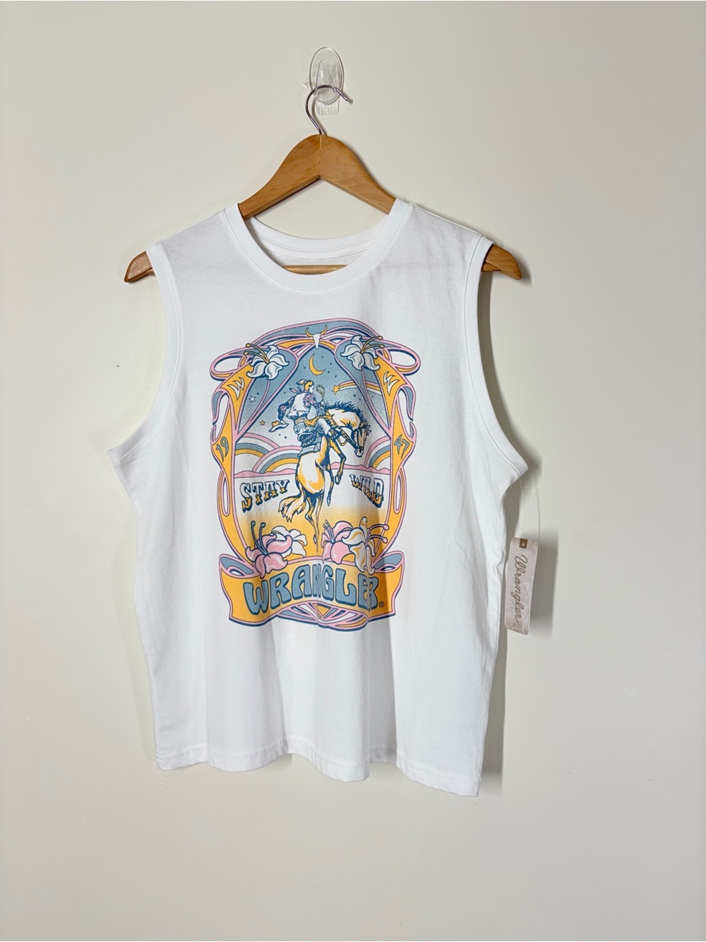 NWT Wrangler Stay Wild Graphic Tank Top Girls XXL Western Cowgirl Rodeo White